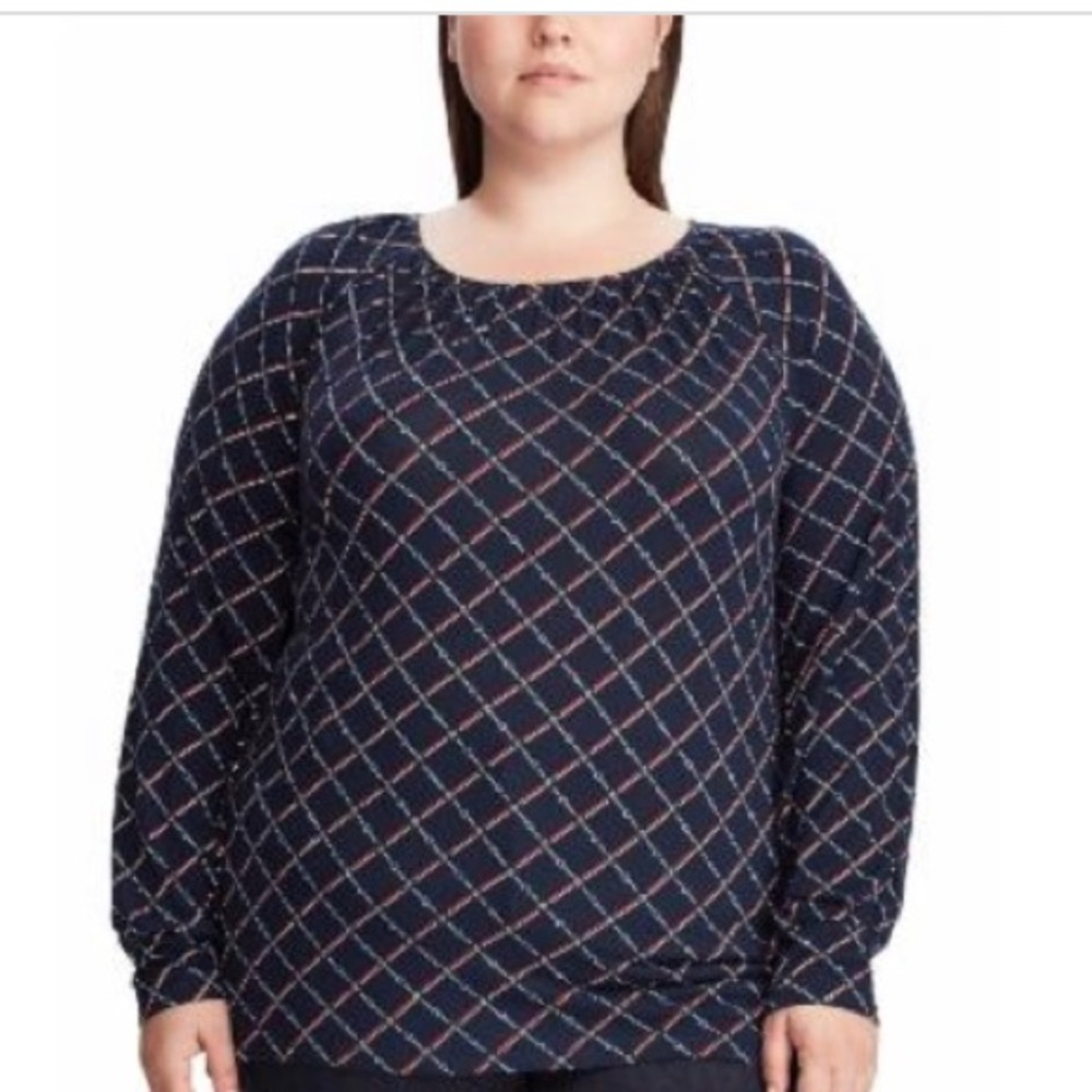 Lauren Ralph Lauren Plus Size Chain-Print Jersey-Knit Top - Lauren Navy Multi